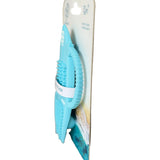 Blue surfboard teething toy with leg-rope handles.
